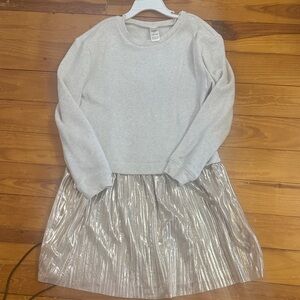 Girls Silver Pleated Skirt Sweatshirt Dress